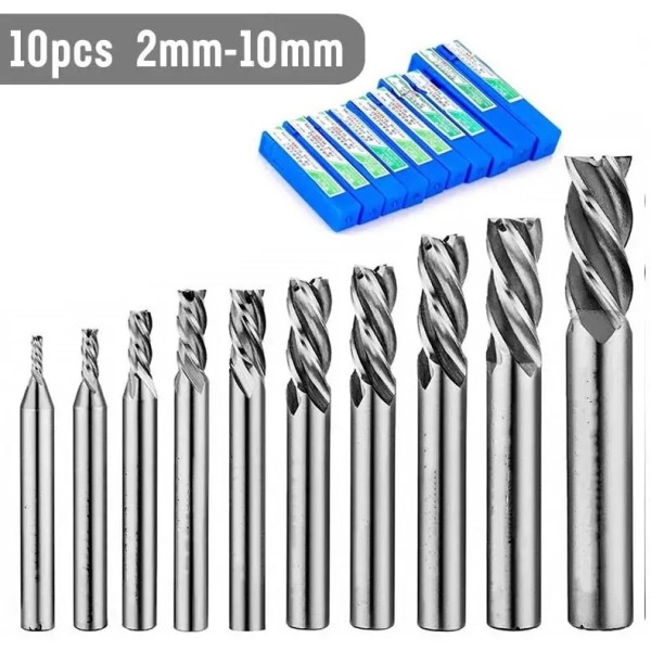 CNC Router Bits- HSS 4 Flute milling Cutter 2-10 mm end mill tool set - 10 piece set