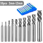 CNC Router Bits- HSS 4 Flute milling Cutter 2 - 12 mm end mill tool set- 10 piece set