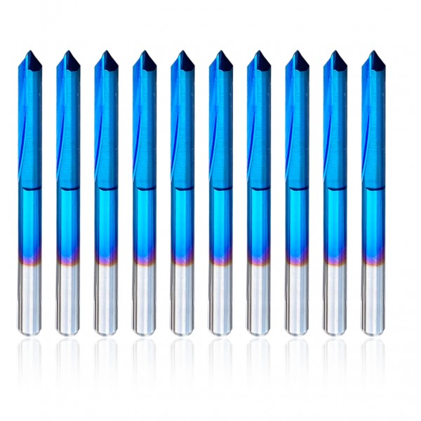 CNC Router Bits - V-Groove - 60 degree 0.1mm Tip - 10 Piece Set