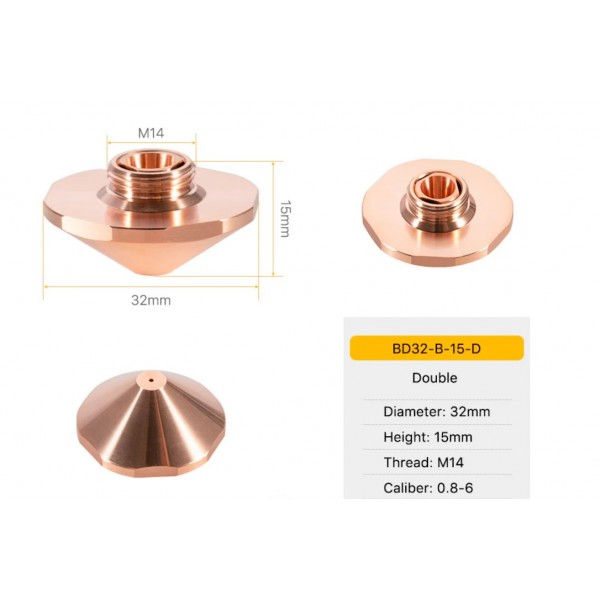 Bodor Fiber Laser Nozzle - Double Layer D32 Series M14 Thread