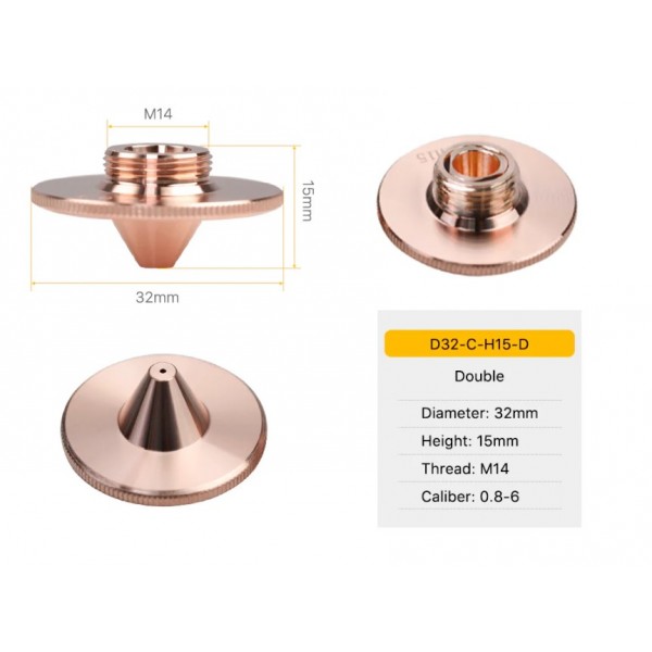 Fiber Laser Nozzle -  Series C-Type - Double Layer D32 Series M14 Thread