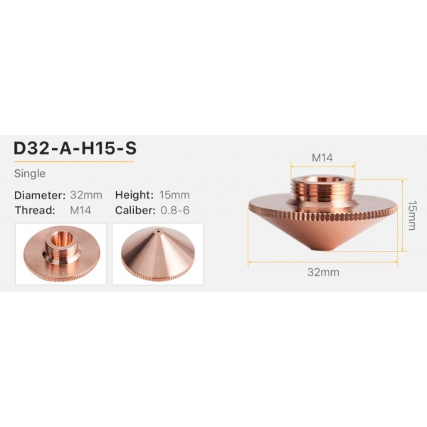 Fiber Laser Nozzle - Single Layer D32 Series M14 Thread